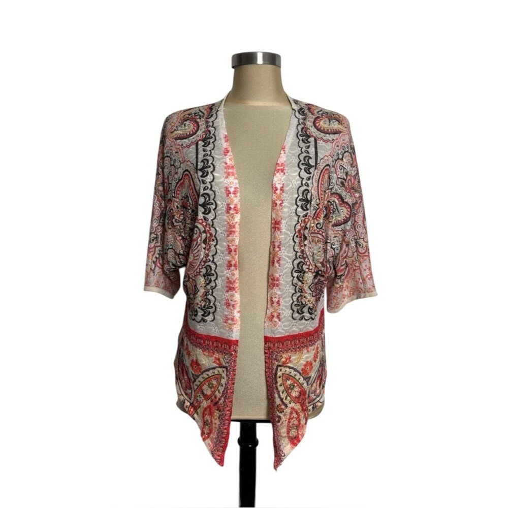 Chico’s Paisley Kimono Cardigan Size 1 Boho Open Front Lightweight Medium